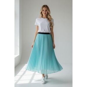 Lavish Maxi Skirt Aqua‎ Teal Pleated Fairy Flowy Long Skirt Sz L Boho